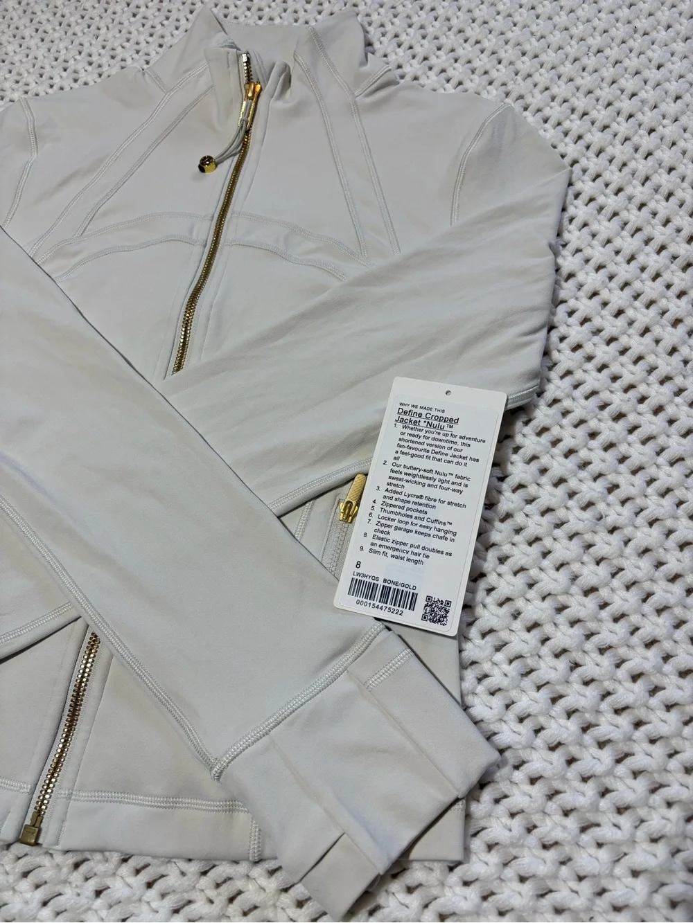lululemon bone/gold define cropped jacket nulu size 8